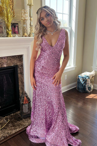 Cute Mermaid Sequins V Neck Sequins Evening Prom Dress