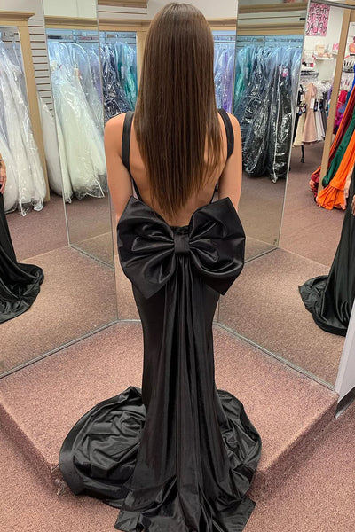 Cute Mermaid Sweetheart Black Prom Dress with Big Bow VK24122501