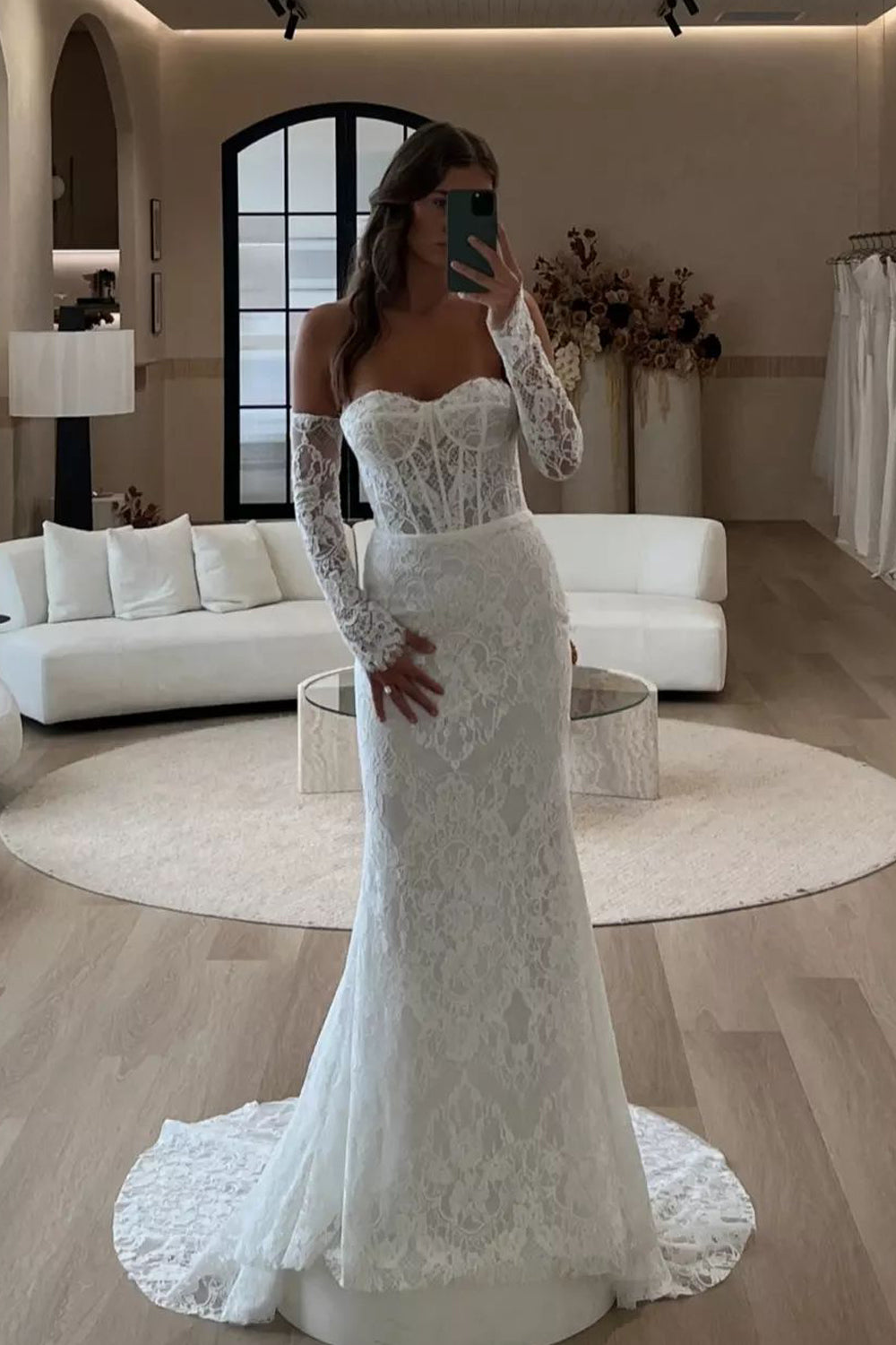 Elegant Mermaid Lace Wedding Dress with Long Sleeves VK24102908