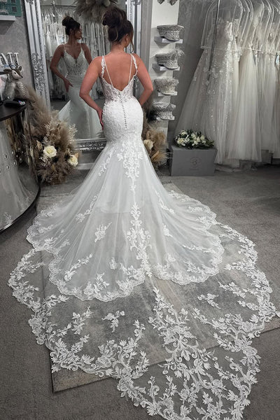 Elegant Mermaid Sweetheart Lace Long Wedding Dresses with Appliques VK24121804