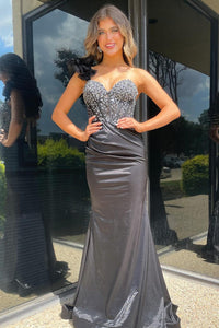 Sparkly Mermaid Sweetheart Black Evening Prom Dresses with Beading