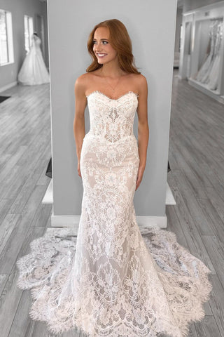 Fashion Mermaid Sweetheart Lace Wedding Dresses with Appliques