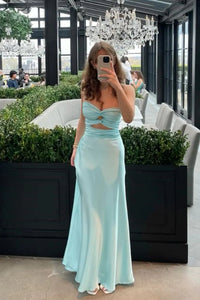 Sheath Strapless Keyhole Mint Silk Satin Prom Dress VK24122604