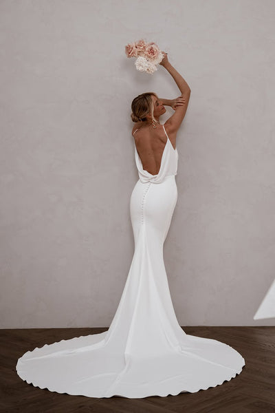 Mermaid Cowl Neck White Silk Satin Wedding Dresses VK021704