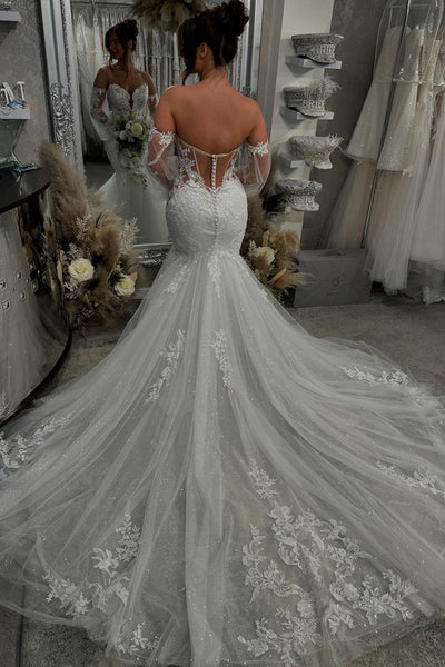 Bohemian Mermaid Sweetheart Lace Wedding Dresses with Sleeves