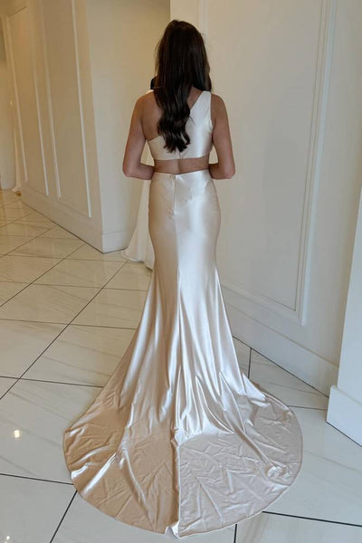 Elegant Champagne One-Shoulder Mermaid Silk Satin Bridesmaid Dresses Evening Dresses