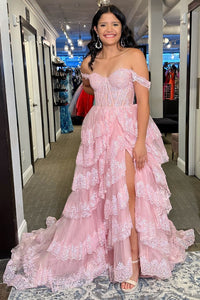 Fairy Ball Gown Off the Shoulder Pink Tulle Prom Dresses VK24102309