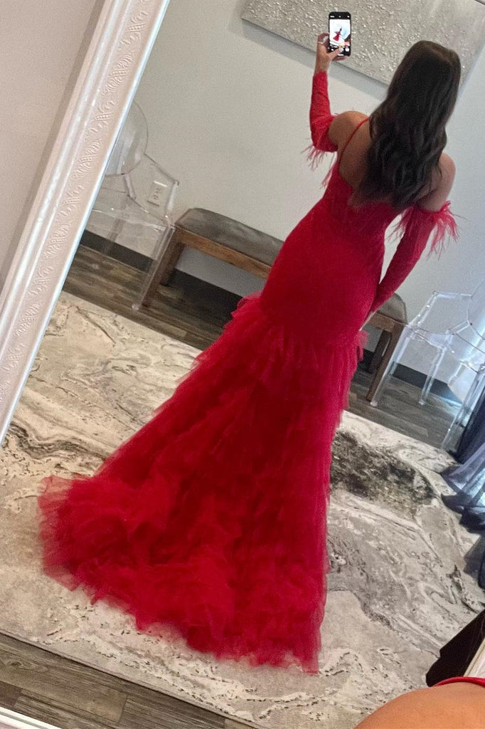 Red Lace One Shoulder Prom Dress