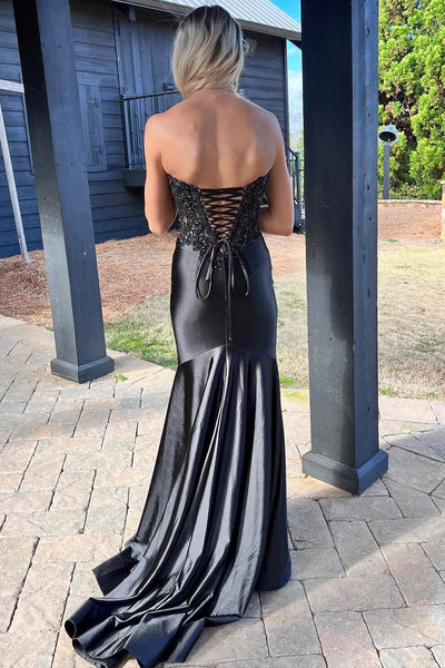 Cute Mermaid Sweetheart Black Prom Dress with Slit