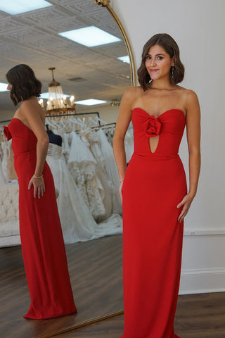 Elegant Mermaid Sweetheart Red Satin Long Prom Dresses with Bow VK24103005