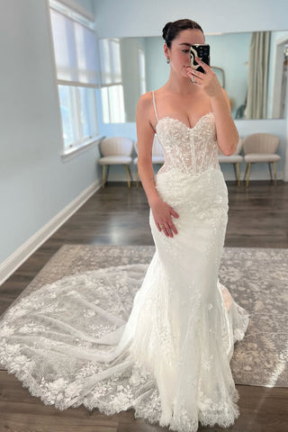 Elegant Mermaid Sweetheart Lace Wedding Dresses with Appliques VK1312801