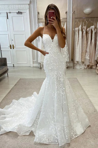 Fairy Mermaid Sweetheart Lace Long Wedding Dresses with Slit VK24100909