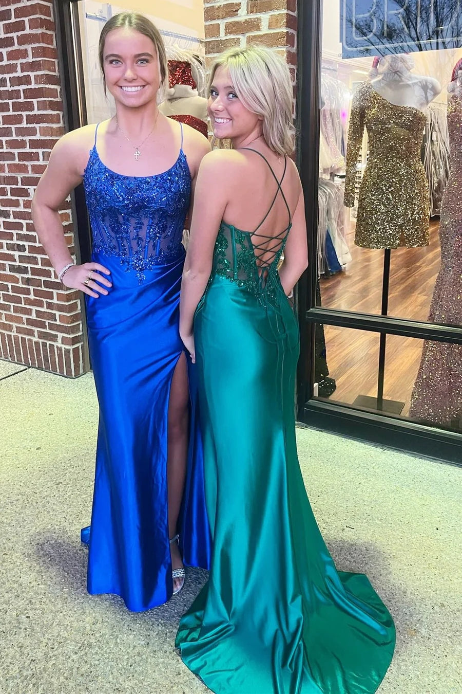 Royal Blue Appliques Scoop Neck Mermaid Long Prom Dress VK24011105