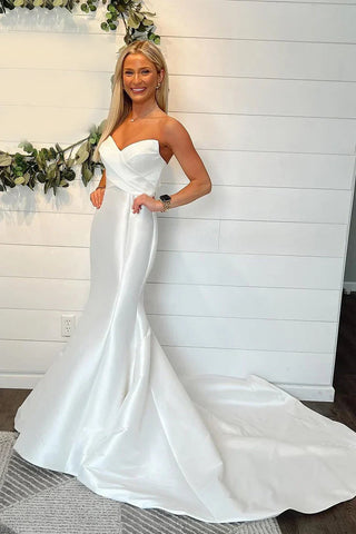 Mermaid Sweetheart Twill Satin Long Wedding Dresses