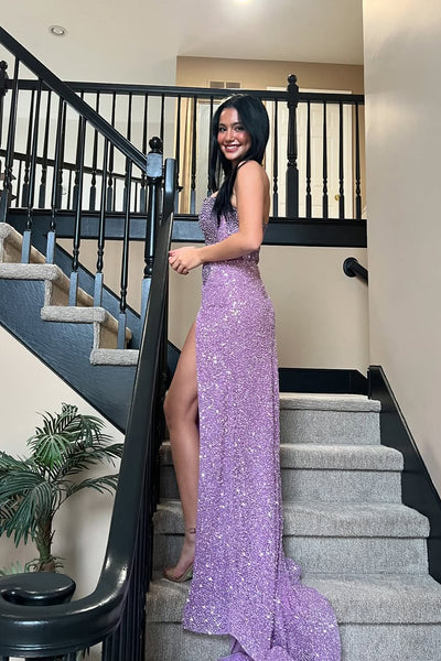 Gorgeous Mermaid Sweetheart Dusty Purple Sequins Prom Dress with Beading VK25011503