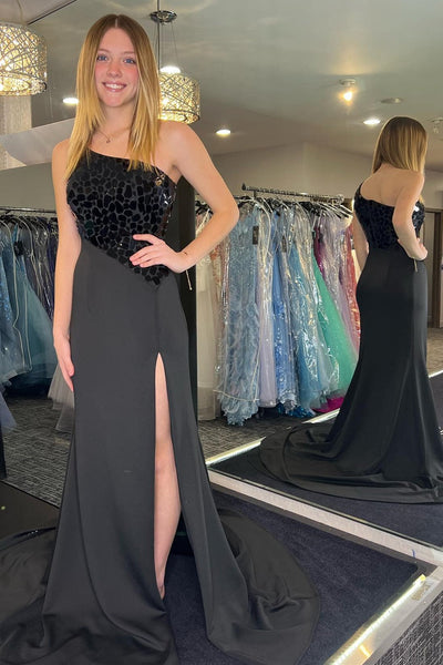 Cute Mermaid One Shoulder Glass Mirror Long Prom Dress with Slit