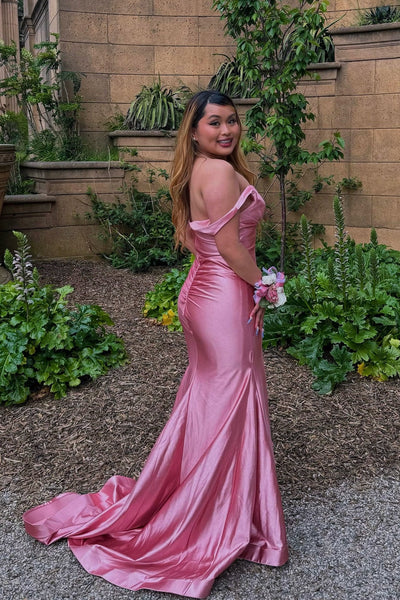 Elegant Pink Mermaid V-Neck Elastic Satin Long Prom Dress