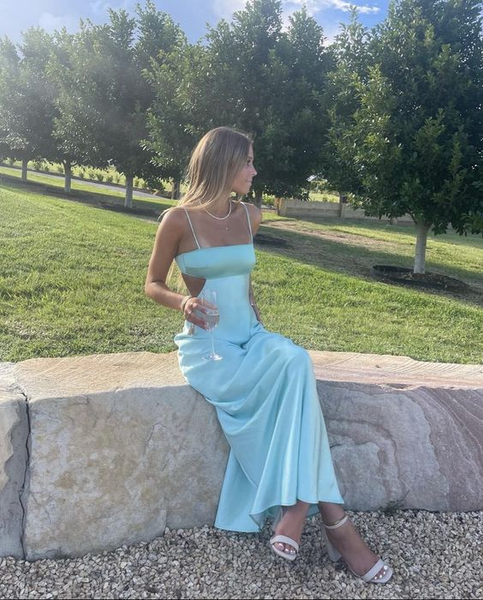 Spaghetti Straps Sheath Aqua Blue Prom Dresses Evening Party Dresses