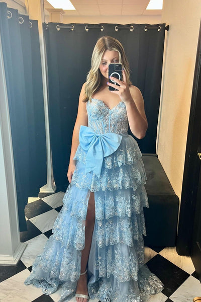 Cute A Line Sweetheart Light Blue Tulle Long Prom Gown