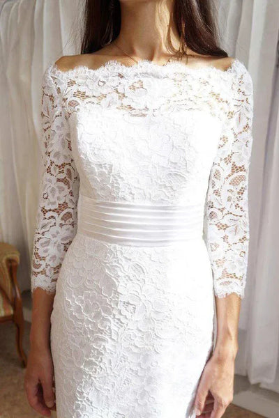 Mermaid Boat Neck Long Sleeve Lace Wedding Dresses