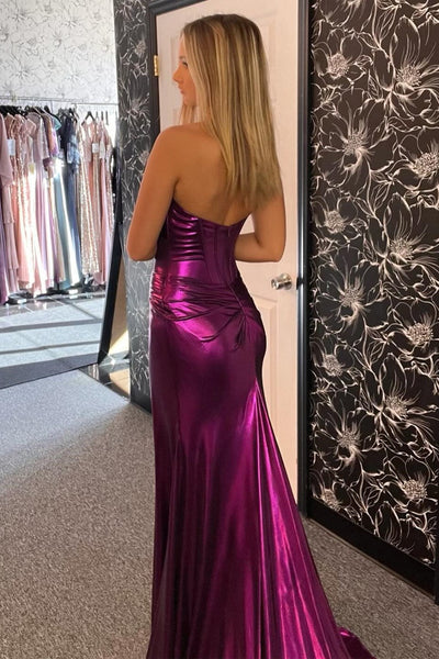 Cute Mermaid Purple Sweetheart Purple Slit Long Formal Prom Dress