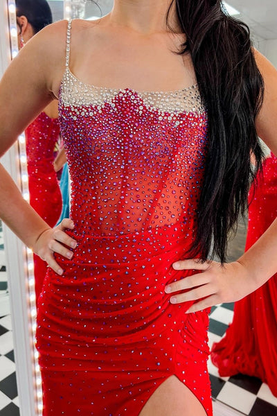 Charming Spaghetti Straps Dark Green Beaded Mermaid Prom Dresses