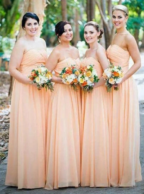 Free Shipping Cheap Sweetheart Orange Chiffon Long Bridesmaid Dresses Online VK0629003 Vickidress