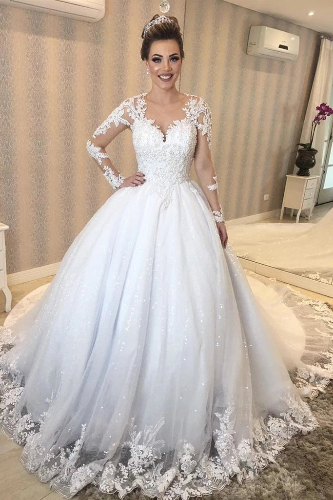 Gorgeous princess floral lace white cap/drop sleeves ball gown wedding dress  with chapel train - various styles